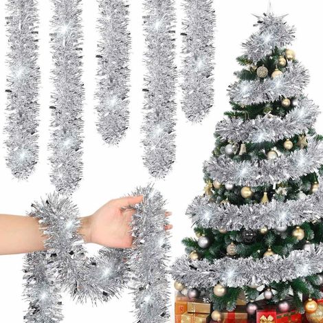 Weihnachtsbaum Lametta Girlande Silber 5x2m Glänzend für Innen & Außen
