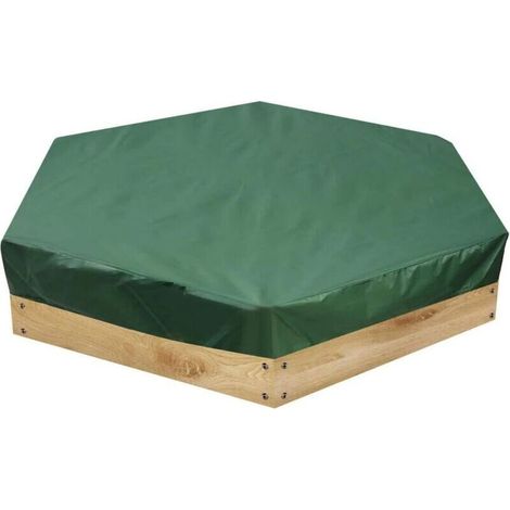 Sechseckige Sandkastenabdeckung 230 x 200 cm – Staubdicht – Mit Kordelzug – Schutzhülle für Sandkasten – Sandspielzeug