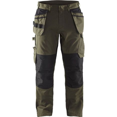 Pantalon de travail avec poches flottantes stretch 1496 - Vert kaki/Noir M - FR(42) - SE(C48) - Longues (1/5)