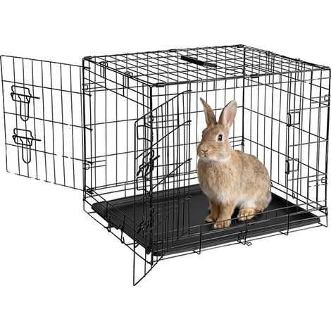 Tragbare Hundebox, Metallkonstruktion, 76 x 53 x 61 cm, werkzeugfreie Montage, geeignet für kleine Tiere, sicheres herausziehbares Fach (1/5)