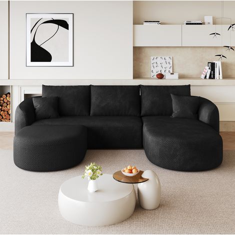 Sofá esquinero modular, sin montaje, tejido suave, negro (1/5)