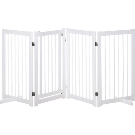 Barrera para perros de madera de pino blanca 220 x 91 cm plegable con puerta MODENUIT (1/5)