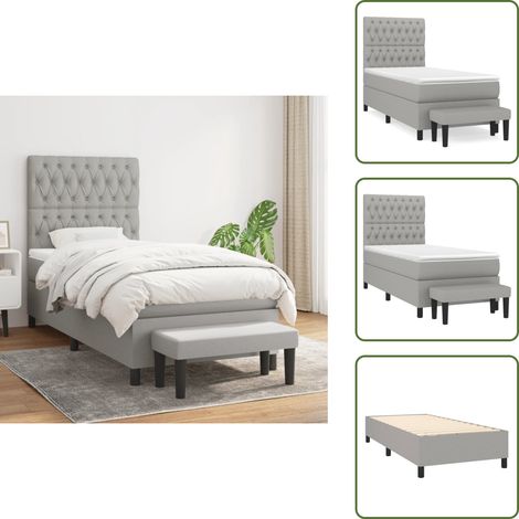 Sommier à lattes de lit et matelas Gris clair 90x190 cm Tissu - Lit Plateforme - Lit Double - Matelas À Ressorts Ensachés - Têtière Ajustable - Canapé Lit (1/5)