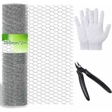 Grillage hexagonal galvanisé 350 mm x 2 m – Maille 2,5 x 1,5 cm – Fil de 0,6 mm pour cages à animaux et clôtures – Inclus : pinces et gants (1/5)