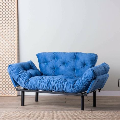 Sofá Cama 2 Plazas Guchol, Almacenaje, Reclinable, Brazos, 155x70 cm azul (1/4)