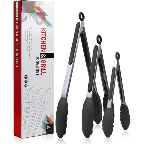 Lot de 3 pinces de cuisine en silicone résistantes à la chaleur, pinces barbecue cuisson (1/5)
