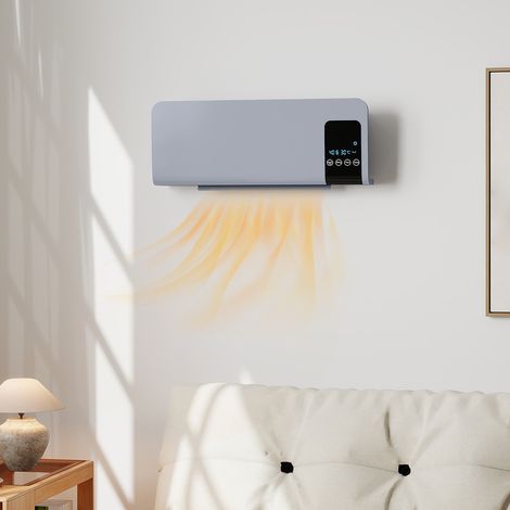 Calefactor Eléctrico de Pared 1000W/2000W Estufa con Pantalla LED y Mando a Distancia 54,5x12x21,5 cm Gris (1/5)