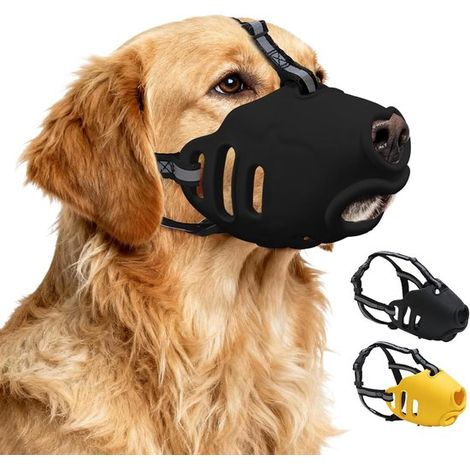 Hundemaulkorb – Weicher Silikon-Beißschutzmaulkorb – Verstellbar – Trinkbar – Geeignet für kleine, mittlere und große Hunde – (Schwarz) (L) (1/5)