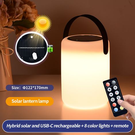 Tragbare zylindrische Solar-Außenlampe, stimmungsvolles Nachtlicht für Camping, Garten und Rasen, USB-C-Aufladung, Fernbedienung (1/3)