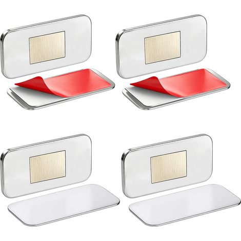 3mm Ultra Mince Aimant Porte Placard, Lot de 4 Loquet Magnétique Puissant, Acier Inoxydable Antirouille, Auto-adhésif, Sans Perçage, pour Armoire, Tiroir, Porte Coulissant, Salles de Bains (1/4)