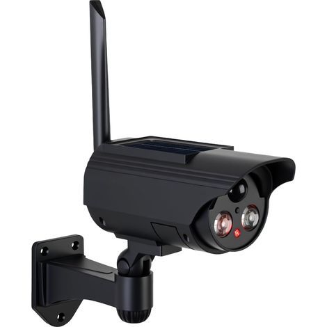 Caméra solaire factice simulée avec détecteur de mouvement, caméra de surveillance avec lampe LED puissante comme protection anti-effraction, 3 modes, IP65 pour l'intérieur et l'extérieur (1/5)
