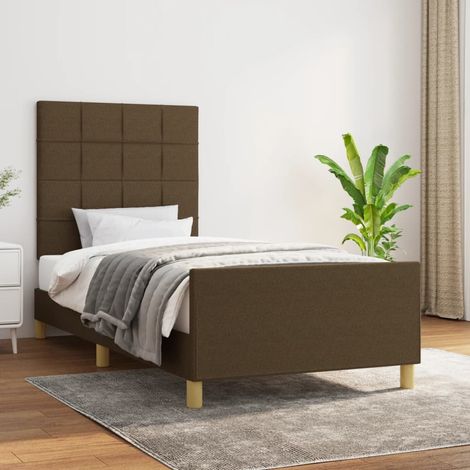 Cadre de lit sans matelas marron foncé 90x190 cm tissu (1/5)