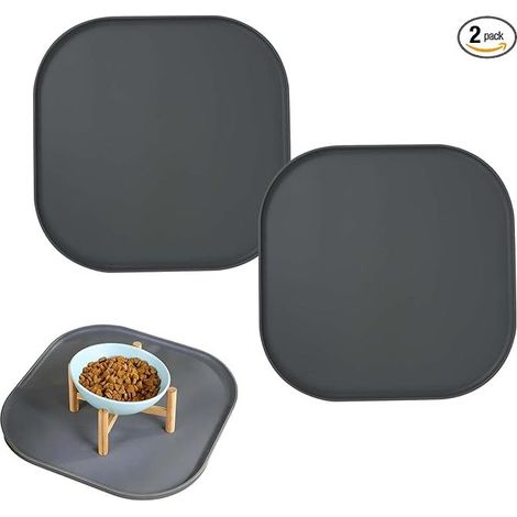 sets de table pour chat et chien - 26 cm x 26 cm - En silicone imperméable - Antidérapant - Gris (1/5)