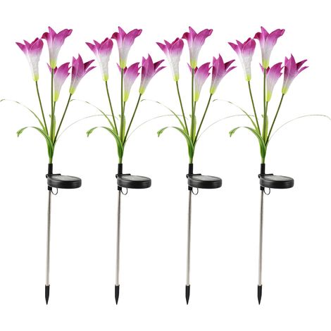 Set mit 4 solarbetriebenen, lilienförmigen Lichtern zur Platzierung in einem dekorativen Korb. Wasserdichte RGB-LED-Gartenbeleuchtung, ideal für Wege, Rasenflächen und Gärten. Sicherheitsbeleuchtung f (1/5)