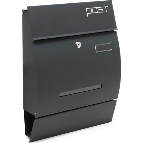 Wiltec Cassetta postale con portagiornale V4 antracite 350 x 95 x 445 mm con vetrino nome
