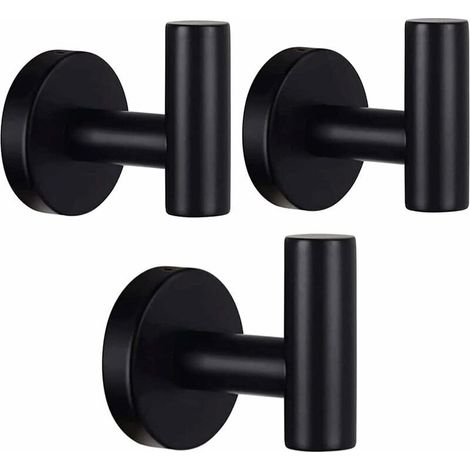 Tigrezy Lot de 3 crochets pour serviettes de bain, crochets pour manteaux noirs mats, crochets pour vêtements, acier inoxydable SUS 304 (1/5)