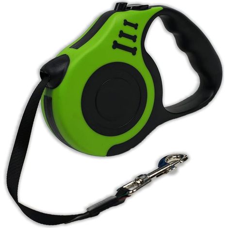 Laisse Chien Enrouleur,5m Laisses rétractables Ruban Nylon Solide Laisse Chien Rétractable pour Chiens jusqu'à 10kg,Frein à Une Main,Verrouillage,Vert (1/5)