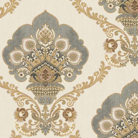 Wallquest Chatsworth Damask Gold Wallpaper Classic Traditional Acrylic Coated (1/4)