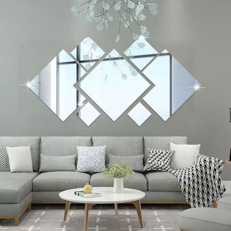 7 PièCes Autocollant Mural Miroir Diamant, Miroir Adhesif Mural Argent, Combinaisons De Tailles Multiples, Convient Pour La DéCoration Du Porche De La Chambre à Coucher (1/5)