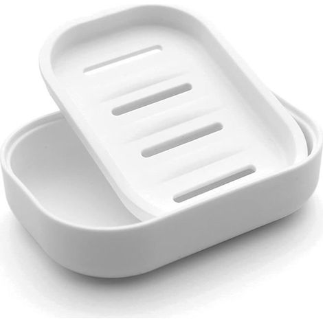 Plastik-Seifenschale mit Abtropffläche, ideal für Bad und Dusche, hält die Seife trocken (weiß).