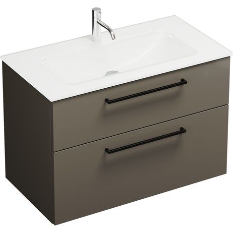 Lavabo en verre Burg Eqio avec vasque, mélamine, 615 x 920 x 490 mm, gris brillant GR0234