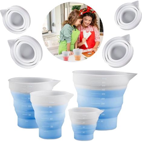 (4 Stück) Silikon-Messbecher, Messbecher für Harz, Silikon-Messbecher-Set, 50/100/250/500 ml transparenter Messbecher mit Deckel (1/5)