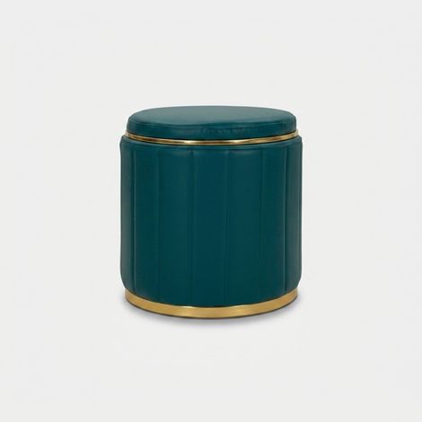 Pouf contenitore rotondo imbottito in PU London - Blu (1/5)