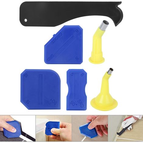 Kit de 6 spatules en silicone pour lisser, étaler et retirer le mastic, grattoir de calfeutrage, outil de finition polyvalent pour joints et surfaces. (1/5)