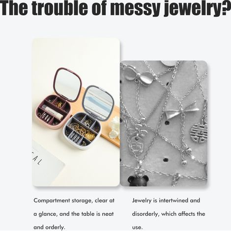 Boîte à bijoux de voyage portable, petit organisateur de bijoux avec miroir, mini coffret de rangement pour bagues, boucles d'oreilles, colliers, cadeaux (1/5)