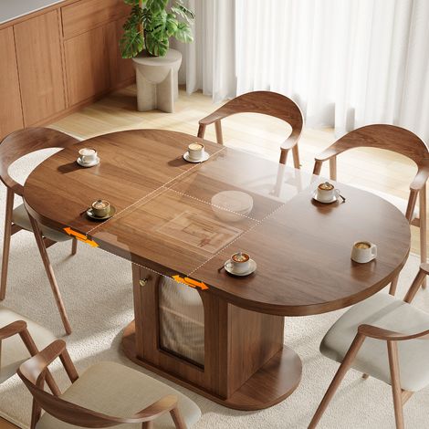 Table de salle à manger extensible avec rangement, Patbrela , 110-150 x 90 cm, verrouillage, rangement caché, Brun noyer (1/5)
