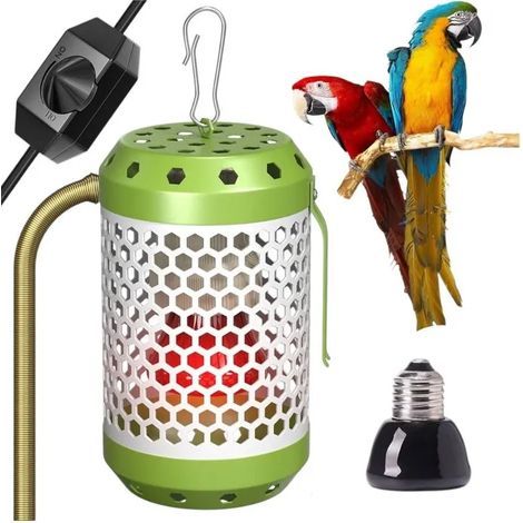 Chauffage pour cage à oiseaux - Lampe chauffante - Chauffage pour perroquet - Vert - Température réglable - Ampoule 100 W incluse