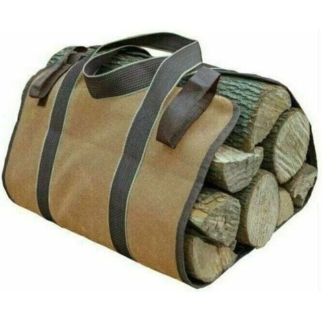 UlisemToile Sac à Bûche Cheminée Sac de Rangement pour le Bois de Chauffage Grande Capacité Porte-bûches De Plein Air Porte-bûches en Bois Ciré (36x16CM)