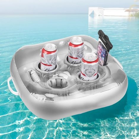 Porte-gobelet gonflable à 6 trous, porte-gobelet gonflable pour piscine, plateau flottant gonflable pour boissons, bar flottant pour piscine (idéal pour les fêtes). (1/5)