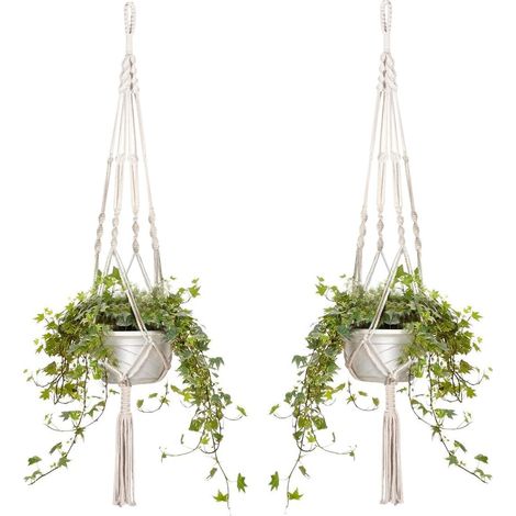 Lot de 2 paniers suspendus en macramé coton, 105 cm, 4 pieds – DELKEVIC (1/5)