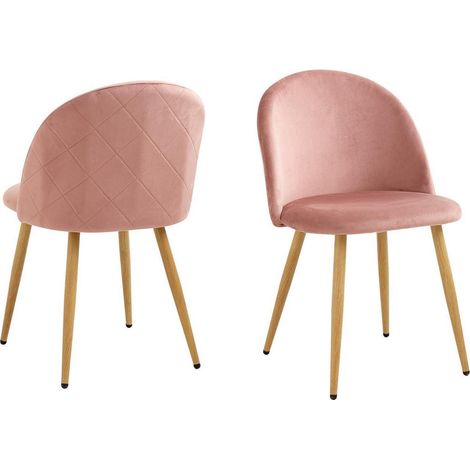 Samt Esszimmerstühle 2er Set Rosa mit ergonomischer Rückenlehne (1/5)