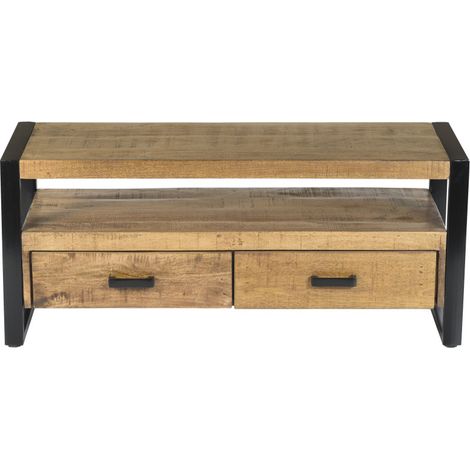 DACCA-Meuble TV 120 cm en bois massif et métal (1/5)