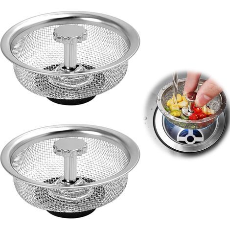 2 Pièces Filtre à évier en Acier Inoxydable Crépine Panier INOX Tamis D'évier Douche De Vidange Cuisine pour Le Bouchon Caoutchouc Réglable Hauteur, Argent (1/5)