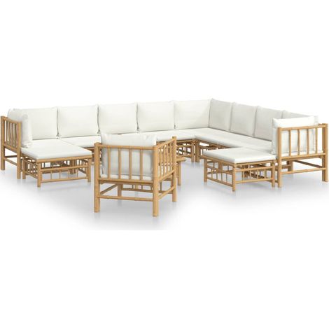 Maison Exclusive - Set Salotto da Giardino 12pz con Cuscini Bianco Crema in Bambù