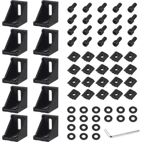 10 pièces Equerres de Fixation 3030 Séries pour Profilé à Rainure de 8mm Corniere Raccord en Aluminium Support Joint à Angle Droit Connecteur d'Angle avec Boulons de Fixation M612mm (1/5)