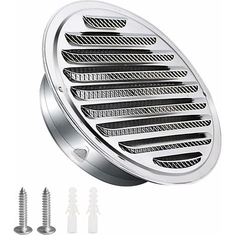 Grille de ventilation en acier inoxydable 100 mm avec vis et chevilles Protection contre les intempéries Lattes avec moustiquaire et boucle Grille de sortie d'air ronde Vis et bride Grille (1/5)