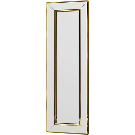 Dmora - Specchio Auron, Specchiera, Articolo d'arredo a muro, Decorazione con specchio, 30x3h90 cm, Oro