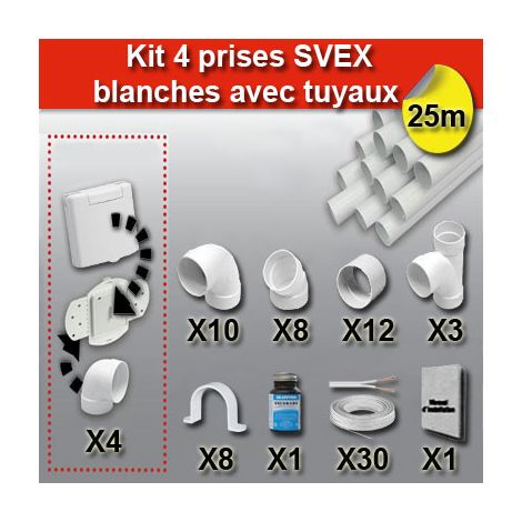 Ensemble 4 prises SVEX avec tuyaux - couleur au choix - blanc