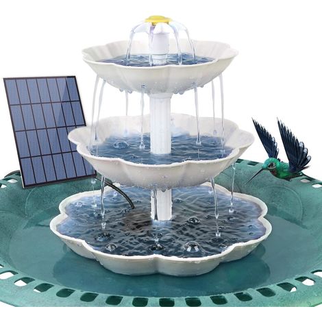 1 Fontaine Solaire, Panneau 3,5 W, Mangeoire 3 Niveaux, Bain Oiseaux Extérieur (1/5)