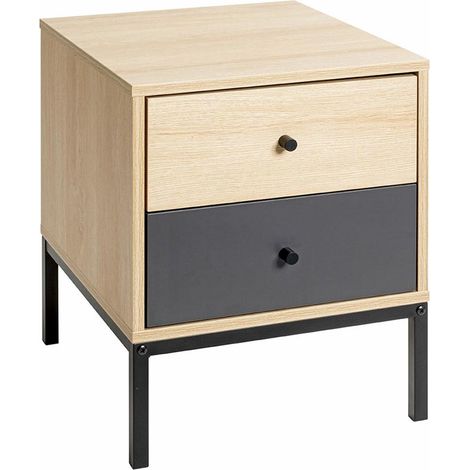 Table de Chevet 2 Tiroirs "Tom" 50cm Naturel & Anthracite