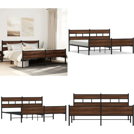 vidaXL Cadre de lit en métal sans matelas chêne marron 200x200 cm (1/5)