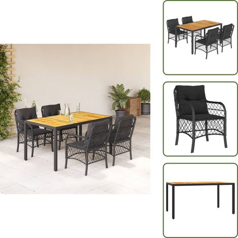 Sillas de jardín - vidaXL Set de muebles jardín 5 pzas con cojines ratán sintético negro - Mesa de jardín