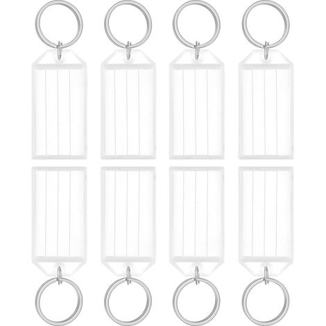 20 Pièces Porte Clés Porte-clés en Plastique de 5.6 cm avec Étiquettes en Papier Vierge Lignées Couvertures Transparentes et Anneaux Fendus Identificateurs d'Objets Robustes, Blanc (1/5)