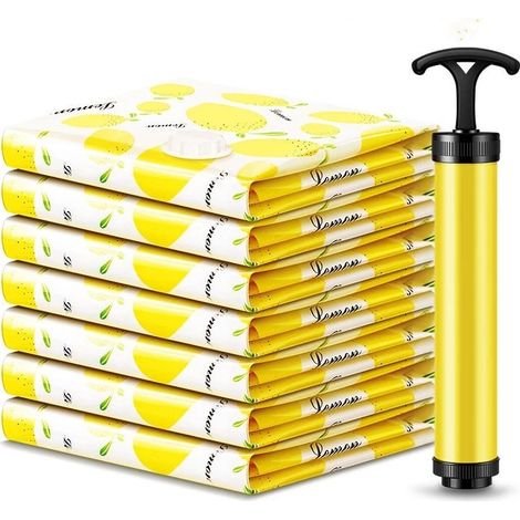 Sacs de rangement sous vide (100 x 80 cm) avec pompe manuelle, lot de 7, jaunes-AquaForge (1/5)