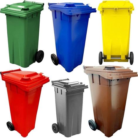 1 x 140L Red Compact Sized Waste Recycling Wheelie Bins With Strong Rubber Wheels & Lids