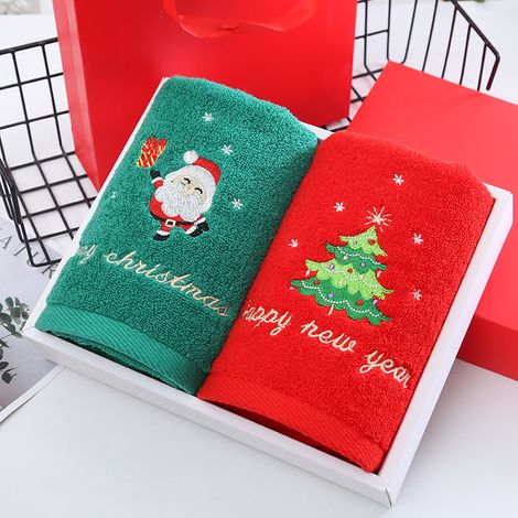 Serviettes de bain et torchons sur le thème de Noël, en pur coton, lot de 2, boîte incluse. (1/3)